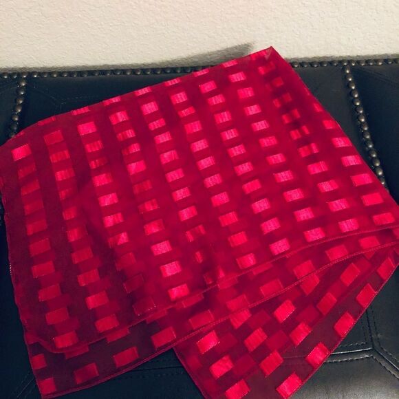Sheer Red Square Neck Scarf Tie Accessory - Picture 2 of 3